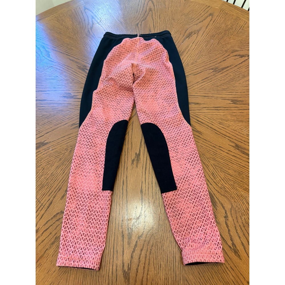 Kerrits Riding Tights Kids Medium Pink Black Geometric Knee Patch Breeches - Picture 7 of 7